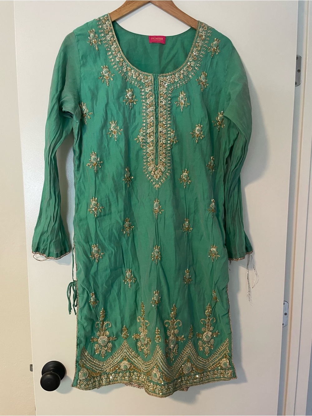 Embellished Green Tunic with Gold Beading